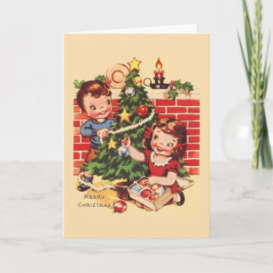 Tarjeta de Navidades decorativos de árbol de época