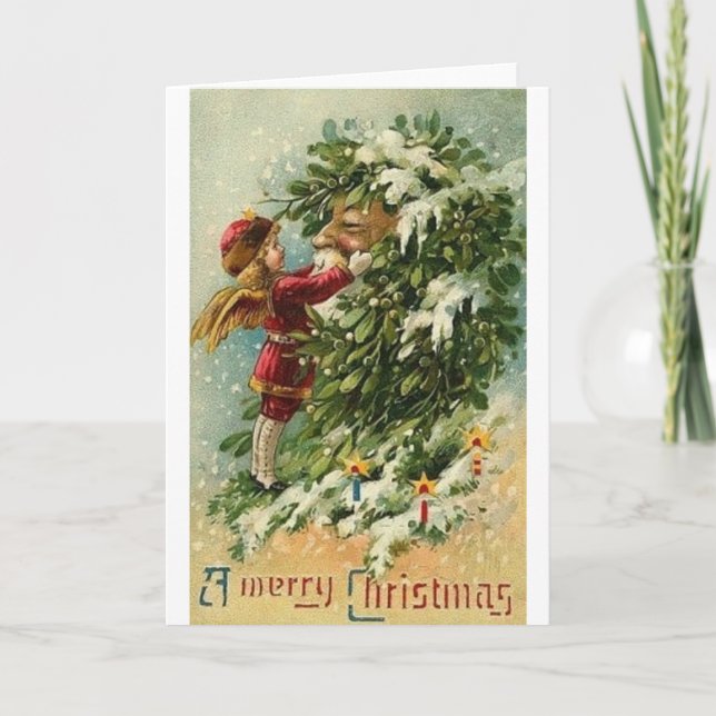 Tarjeta de Navidades del Ángel Victoriano Y Santa  (Anverso)