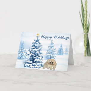 Tarjeta de Navidades del árbol azul de Golden Retr