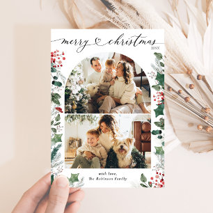 Tarjeta de Navidades del arco fotográfico rojo bri