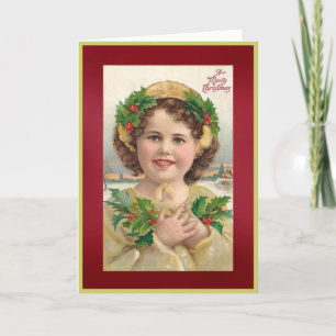 Tarjeta de Navidades del Chica de Vintage Holly