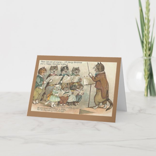 Tarjeta de Navidades del coro de gatos navideño vi (Anverso)