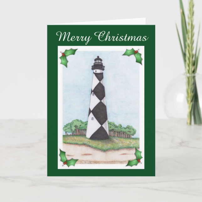 Tarjeta de Navidades del faro Cape Lookout (Anverso)