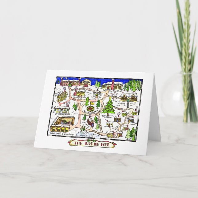Tarjeta de Navidades del mapa del Polo Norte (Anverso)