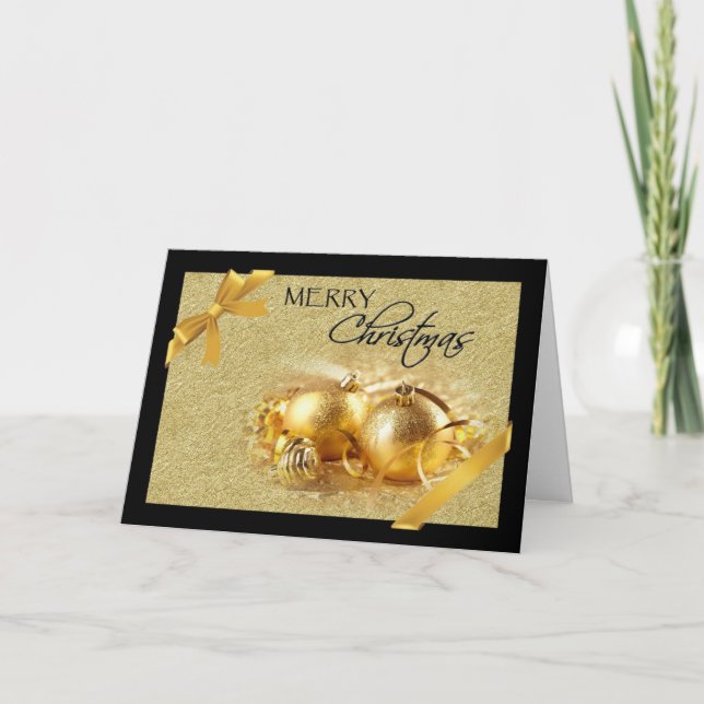 Tarjeta de Navidades del Ornamento Negro de Oro (Anverso)