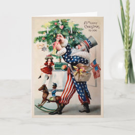 Tarjeta de Navidades del Patriótico Vintage Santa