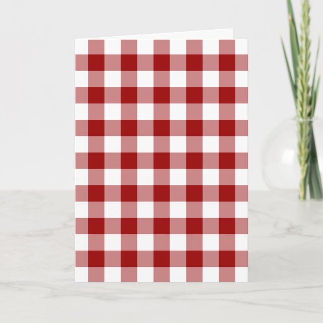Tarjeta de Navidades del patrón de Gingham rojo y  (Anverso)
