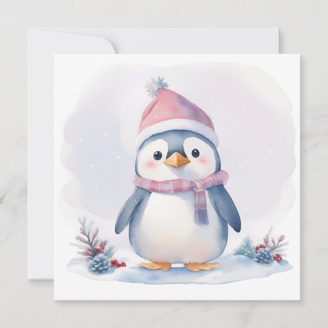 Tarjeta de Navidades del pingüino (Anverso)