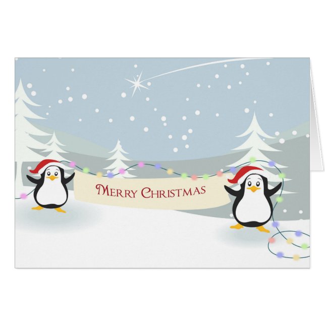 Tarjeta de Navidades del Pingüino Feliz (Anverso (Horizontal))