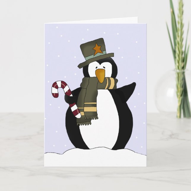Tarjeta de Navidades del pingüino festivo (Anverso)