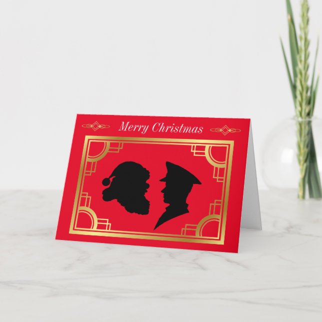 Tarjeta de Navidades del policía Santa Silhouettes (Anverso)