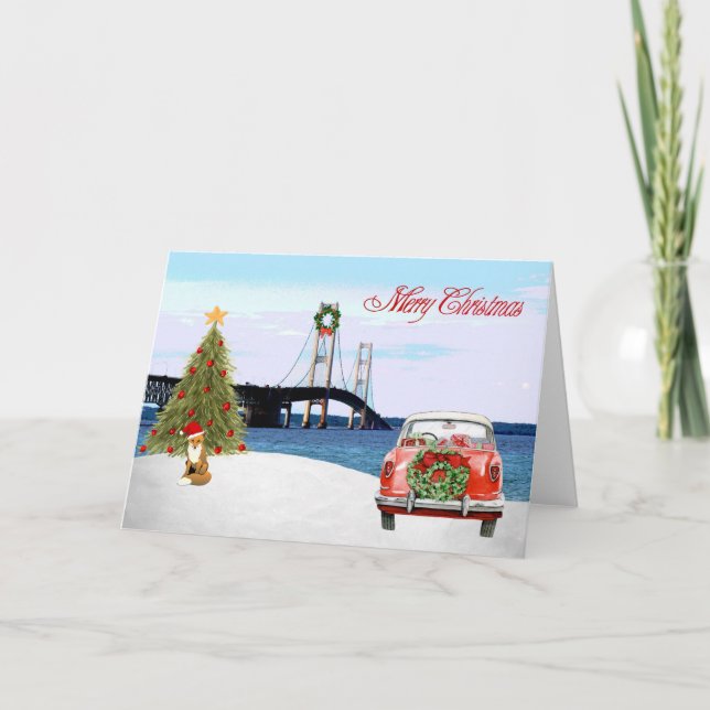 Tarjeta de Navidades del puente Mackinac (Anverso)