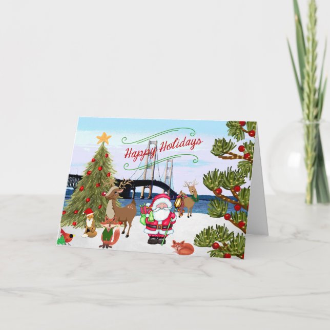 Tarjeta de Navidades del puente Mackinac (Anverso)