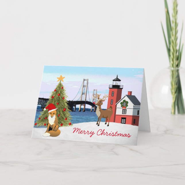 Tarjeta de Navidades del puente Mackinac (Anverso)