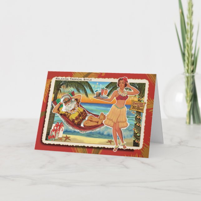 Tarjeta de Navidades del Tiki Bar Santa Claus (Anverso)