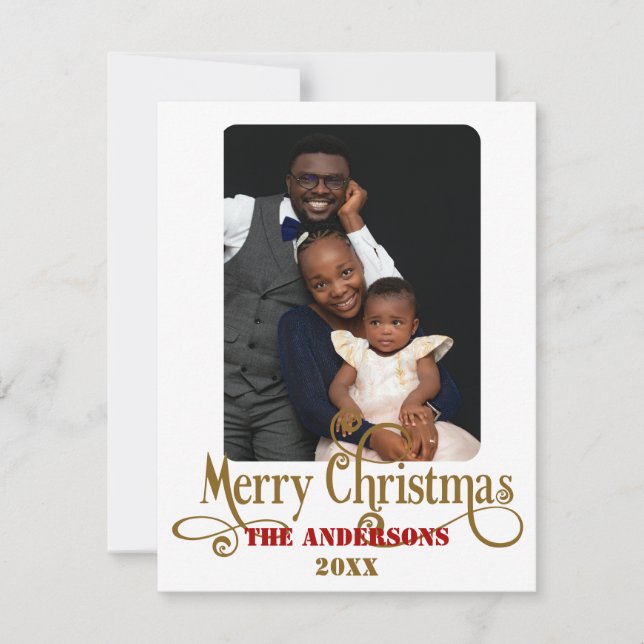 Tarjeta de Navidades Delicados de Oro y Fotografía (Anverso)
