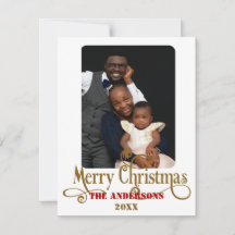 Tarjeta de Navidades Delicados de Oro y Fotografía