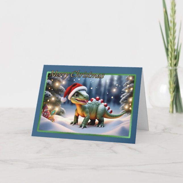 Tarjeta de Navidades Dino-mite (Anverso)