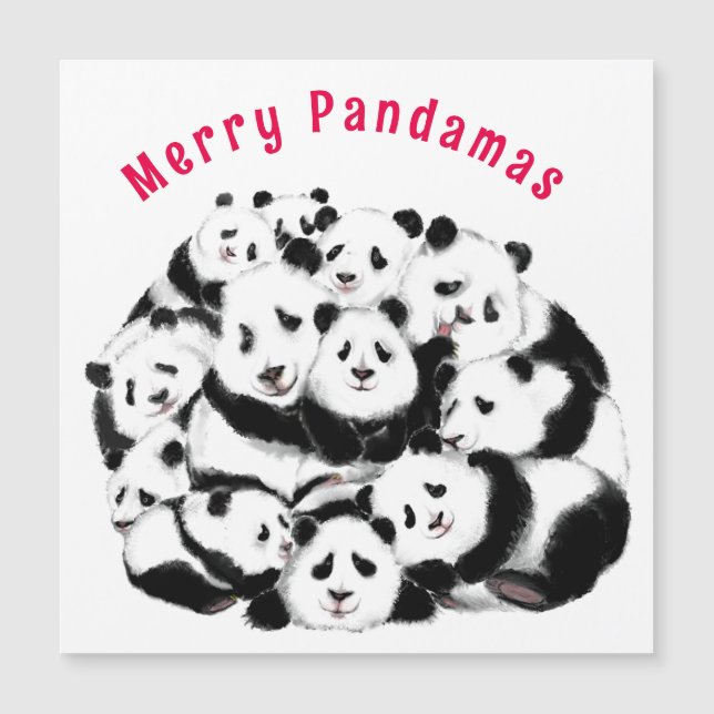 Tarjeta de Navidades divertidos con pandas familia (Anverso)