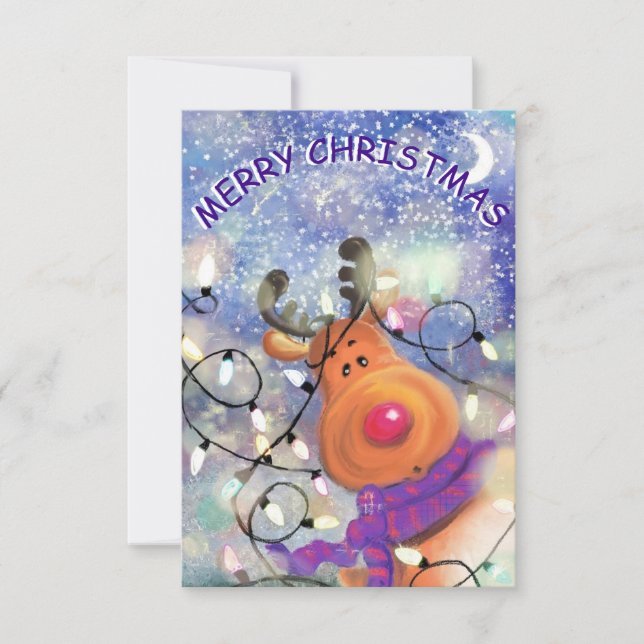 Tarjeta de Navidades divertidos con renos felices (Anverso)
