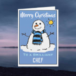 Tarjeta de Navidades divertidos de Snowman para ch<br><div class="desc">Personalizado divertido de muñecos de nieve con tarjeta de Navidades festivos. Tarjeta de navidades para un Chef.</div>