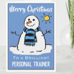 Tarjeta de Navidades divertidos de Snowman para en<br><div class="desc">Personalizado divertido de muñecos de nieve con tarjeta de Navidades festivos. Tarjeta de navidad para un entrenador personal</div>