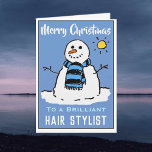 Tarjeta de Navidades divertidos de Snowman para un<br><div class="desc">Personalizado divertido de muñecos de nieve con tarjeta de Navidades festivos. Tarjeta de navidades para un Hair Stylist.</div>