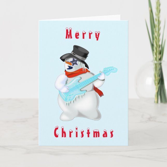 Tarjeta de Navidades divertidos de Snowman Rock Mu (Anverso)