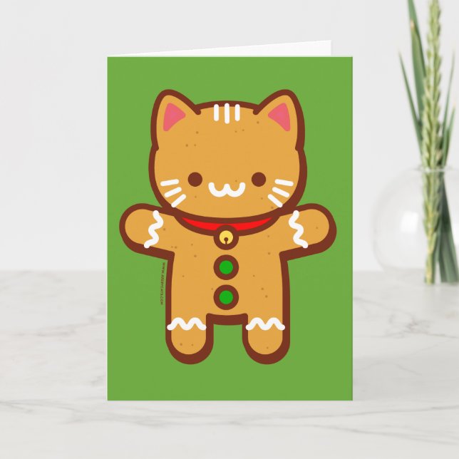 Tarjeta de Navidades divertidos - Gato Gingerbread (Anverso)