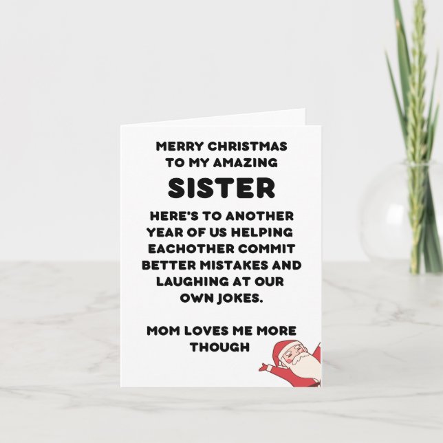 Tarjeta de Navidades divertidos para hermana (Anverso)