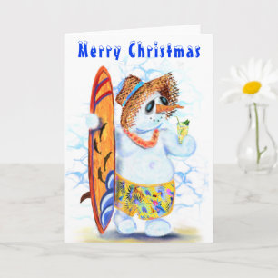 Tarjeta de Navidades divertidos para Snowman Surfe