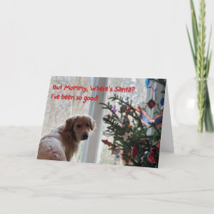 Tarjeta de Navidades divertidos, perro esperando a