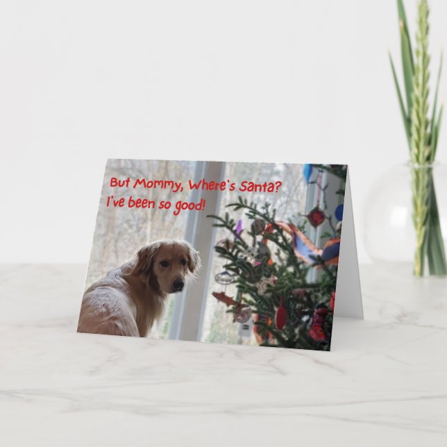 Tarjeta de Navidades divertidos, perro esperando a (Anverso)