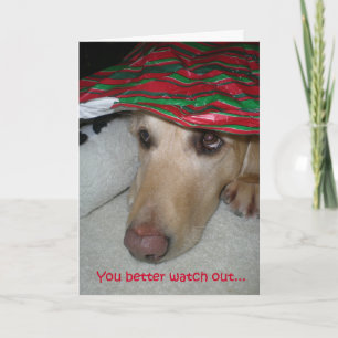 Tarjeta de Navidades divertidos, perro vigilando a