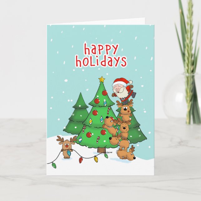 Tarjeta de Navidades divertidos - Santa y sus ayud (Anverso)