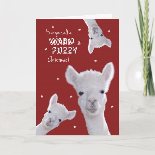 Tarjeta de Navidades divertidos y cálidos con llam (Anverso)
