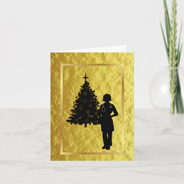 Tarjeta de Navidades dorados de la Médica Silhouet (Anverso)