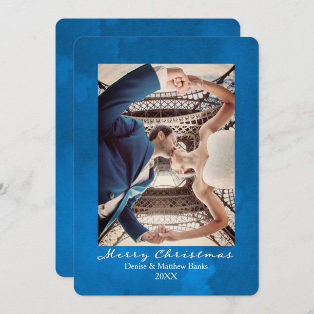 Tarjeta de Navidades Elegantes Azules Nebulas de c (Anverso / Reverso)