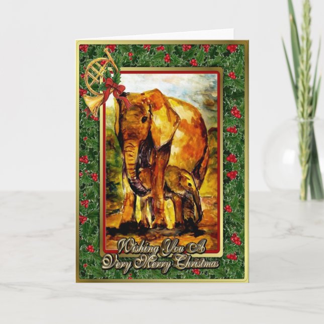 Tarjeta de Navidades Elephant Blank Africano (Anverso)