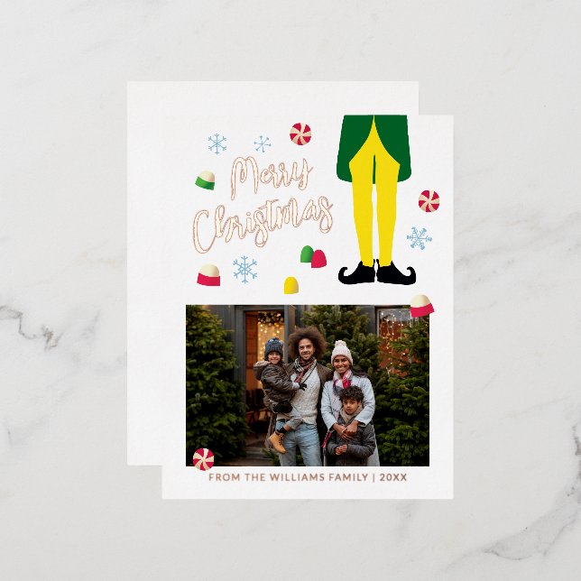 Tarjeta de Navidades Elf con foto (Anverso/Reverso)