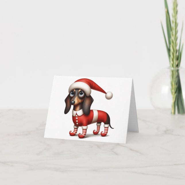 TARJETA DE NAVIDADES ELF DE DACHSHUND SIMILARES (Anverso)