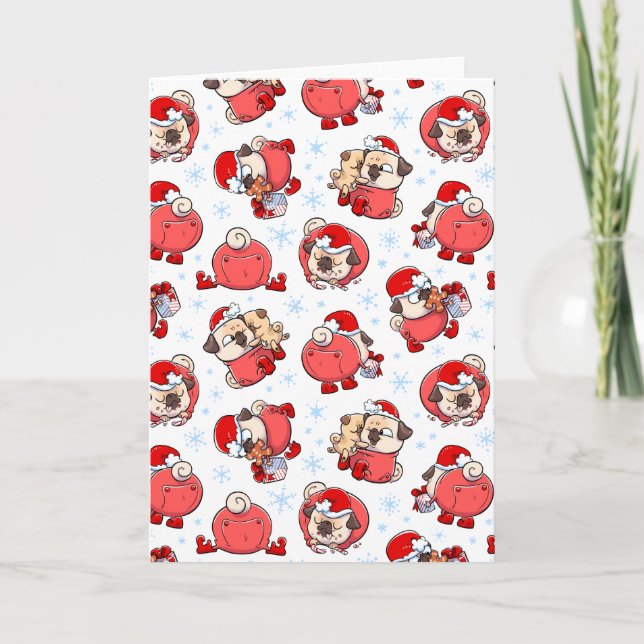 Tarjeta de Navidades Elf Pugs (Anverso)