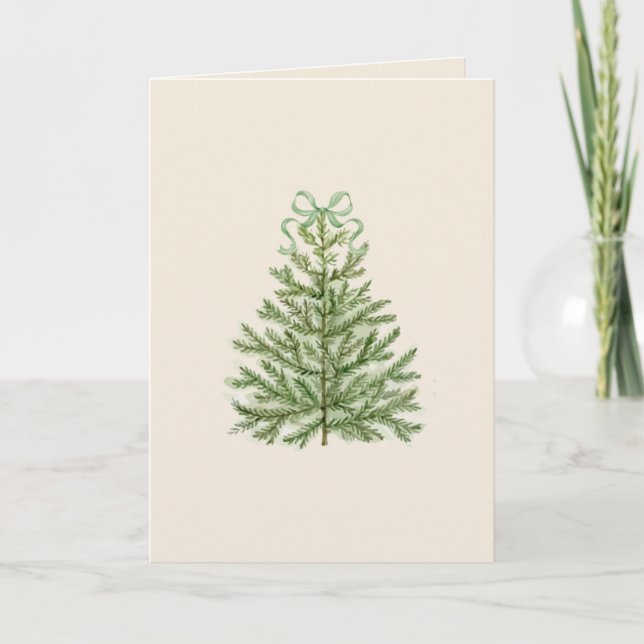Tarjeta de Navidades en blanco con arco verde de á (Anverso)