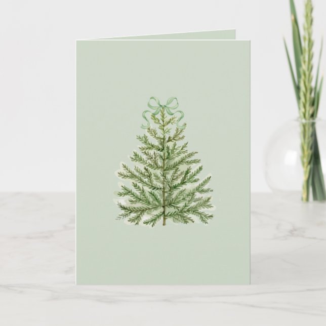Tarjeta de Navidades en blanco con arco verde de á (Anverso)