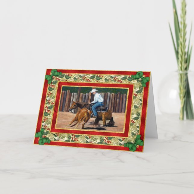 Tarjeta de Navidades en blanco de caballos de cuar (Anverso)