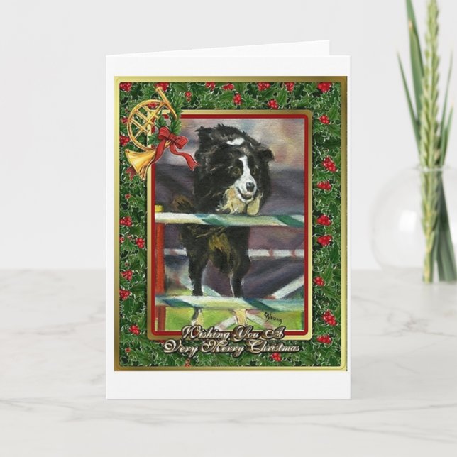 Tarjeta de Navidades en blanco de perro collie de  (Anverso)