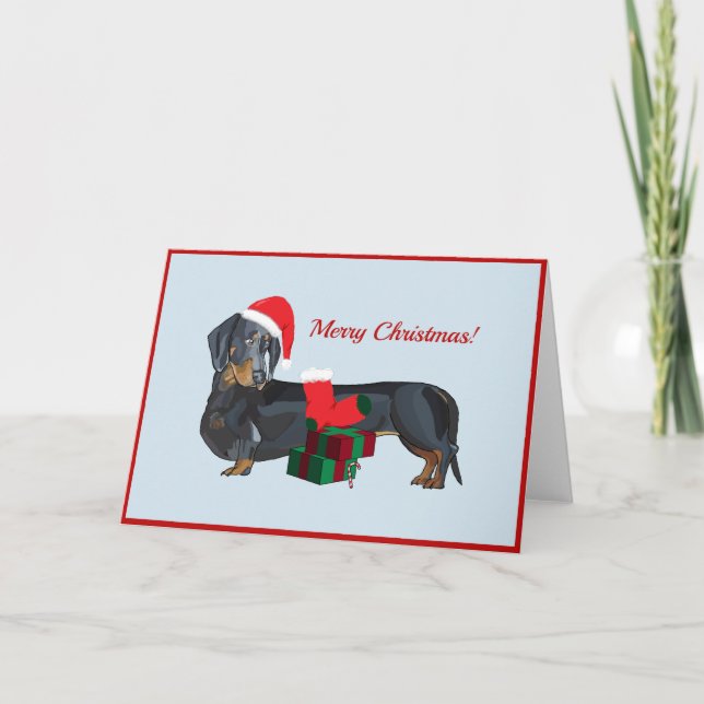 Tarjeta de Navidades en blanco de Santa Dachshund (Anverso)