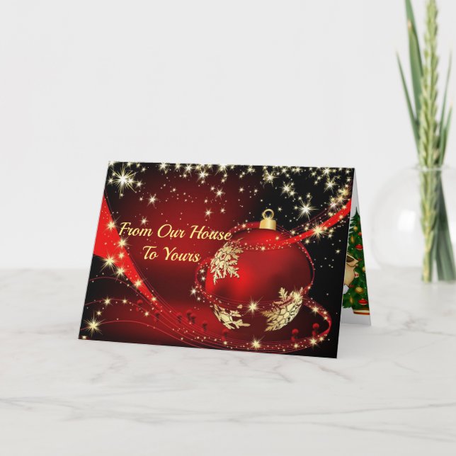 Tarjeta de navidades en familia roja foto de tu te (Anverso)