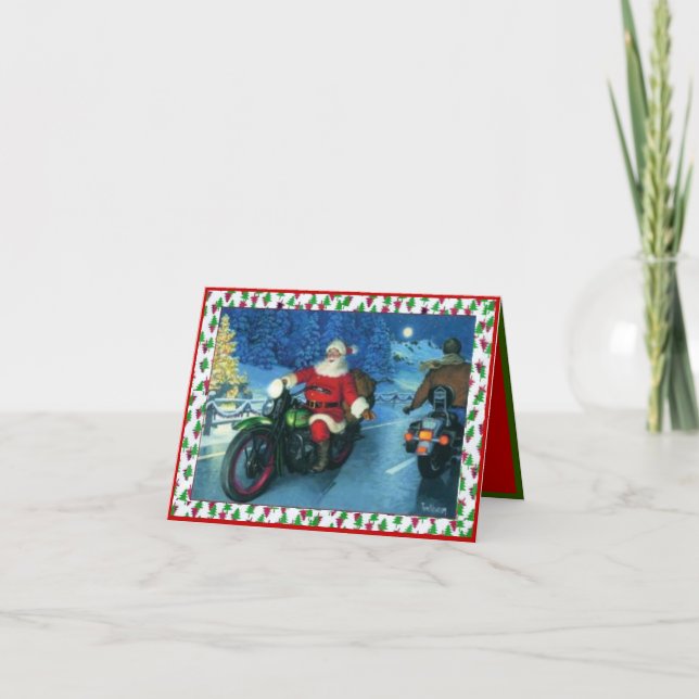 Tarjeta de Navidades en motocicleta de Santa Ridin (Anverso)