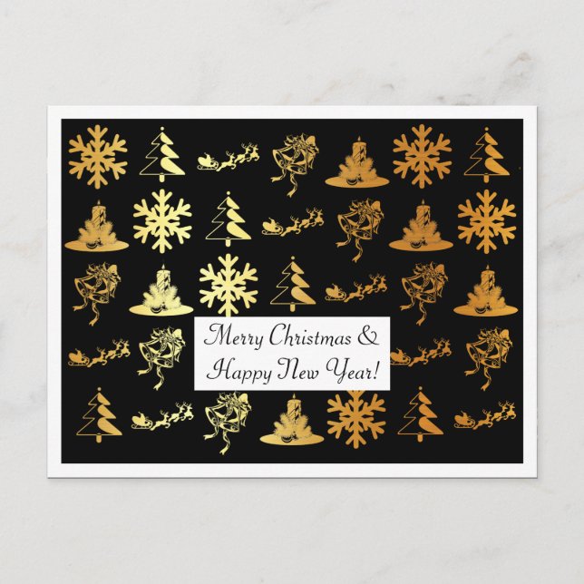 Tarjeta de navidades en negro y oro de lujo (Anverso)
